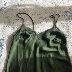 Emerald green satin slip dress